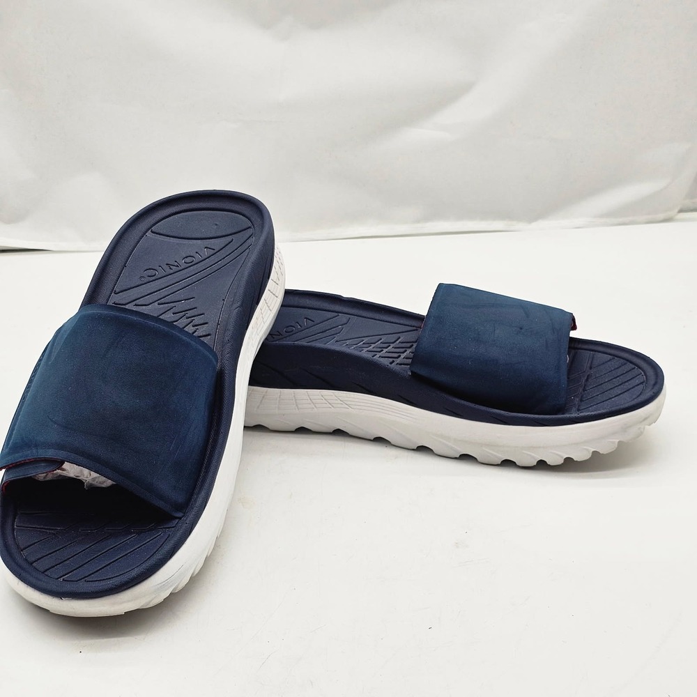 Vionic Rejuvenate Slide Sandals Mens 9.5 Navy Blue Recovery Orthotic